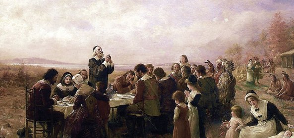 Painting above, The First Thanksgiving by Jennie Augusta Brownscomb, 1914